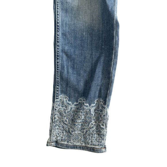 WHITE HOUSE BLACK MARKET Everyday Soft Lace Print Trim Crop Pants Jeans Size 4 - Picture 7 of 8